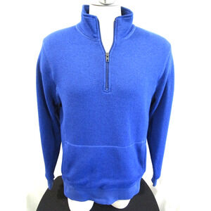 J. Crew Sporting Goods Blue 1/4 Zip, Fleece Lined, Pouch Pullover Sweater Men L